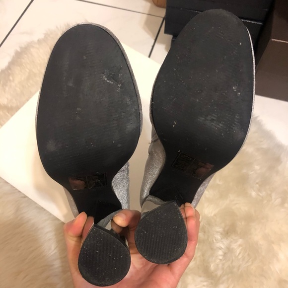 Aldo Gray Silver Velvet Booties Metallic Heels - Picture 6 of 8